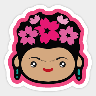 Adorable Frida Kahlo Mexican female artist cute kawaii portrait Sticker